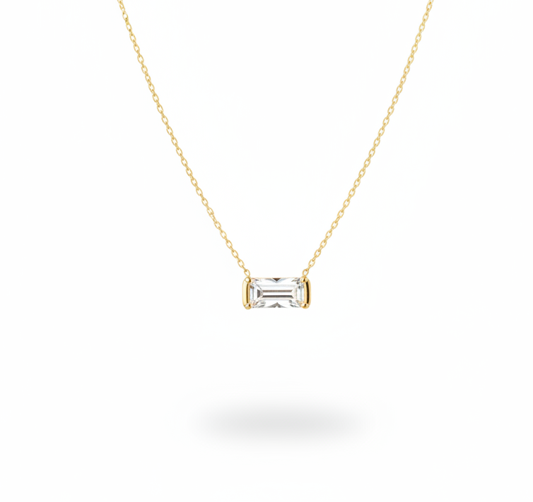 14K Yellow Gold Baguette Solitaire Necklace