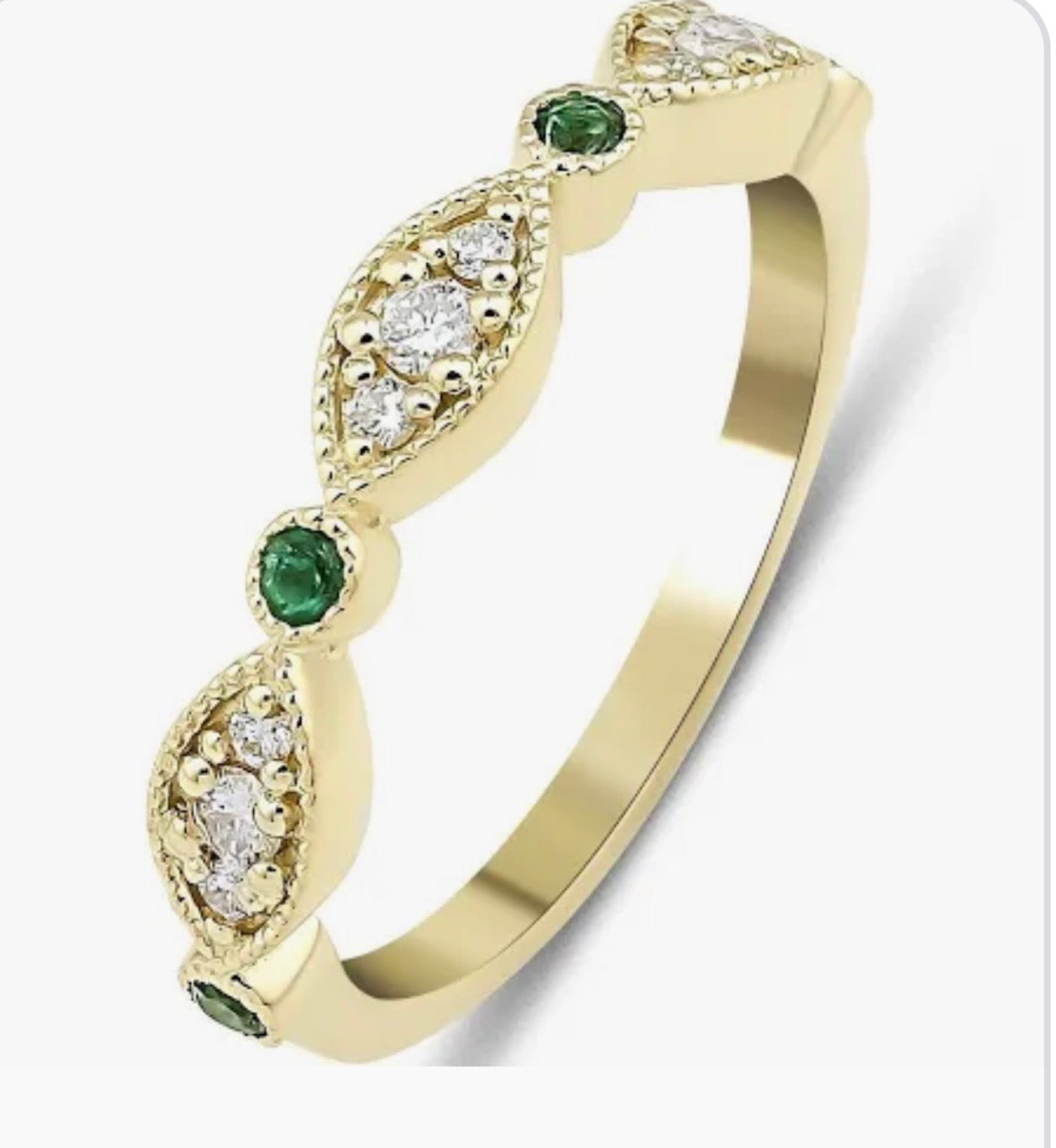 14K Yellow Gold Emerald and Diamond Ring