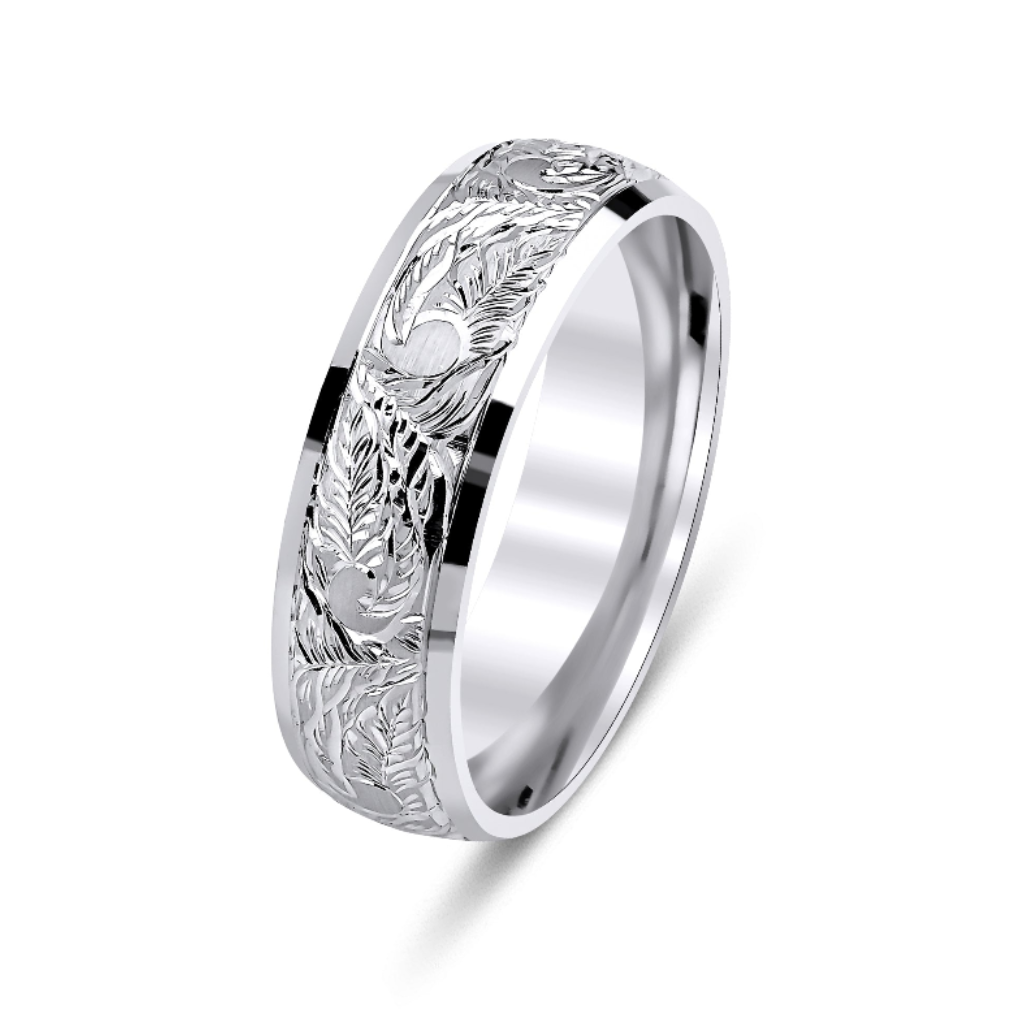 Platinum Hand Engraved Wedding Bands