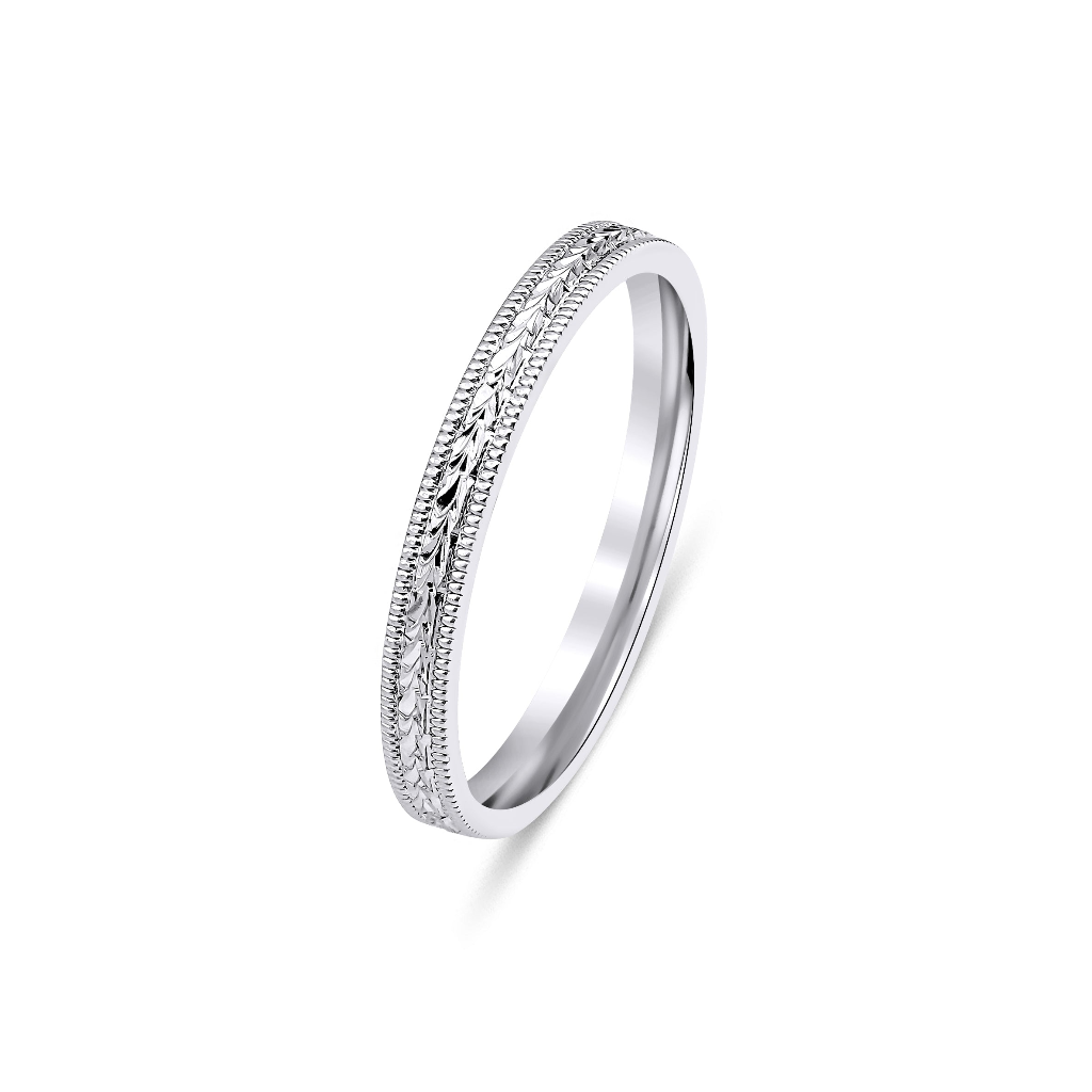 2.5mm 14K White Gold Hand Engraved Wedding Bands