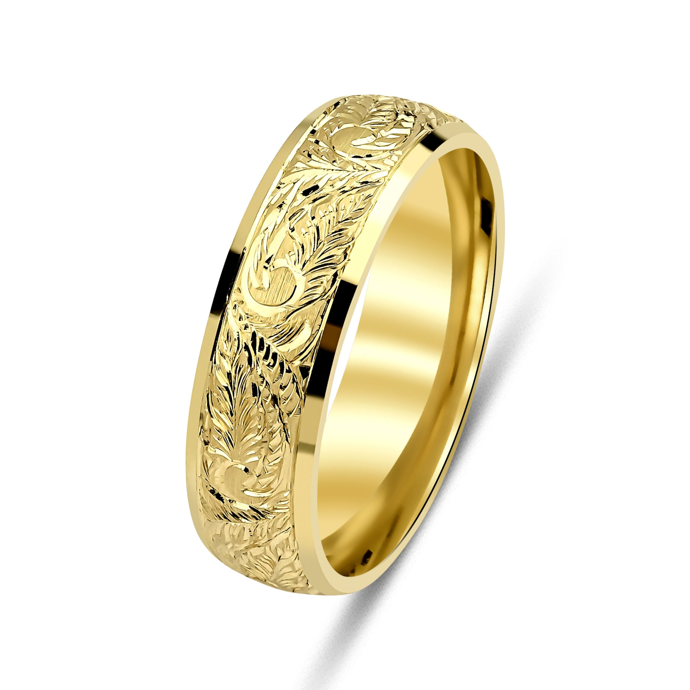 Alliances gravées à la main jaune massif de 6 mm 10K 14K 18K