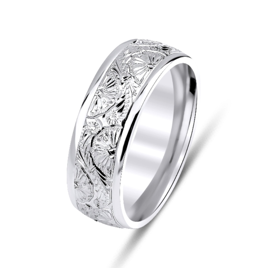 Hand Engraved Platinum Mens Wedding Bands