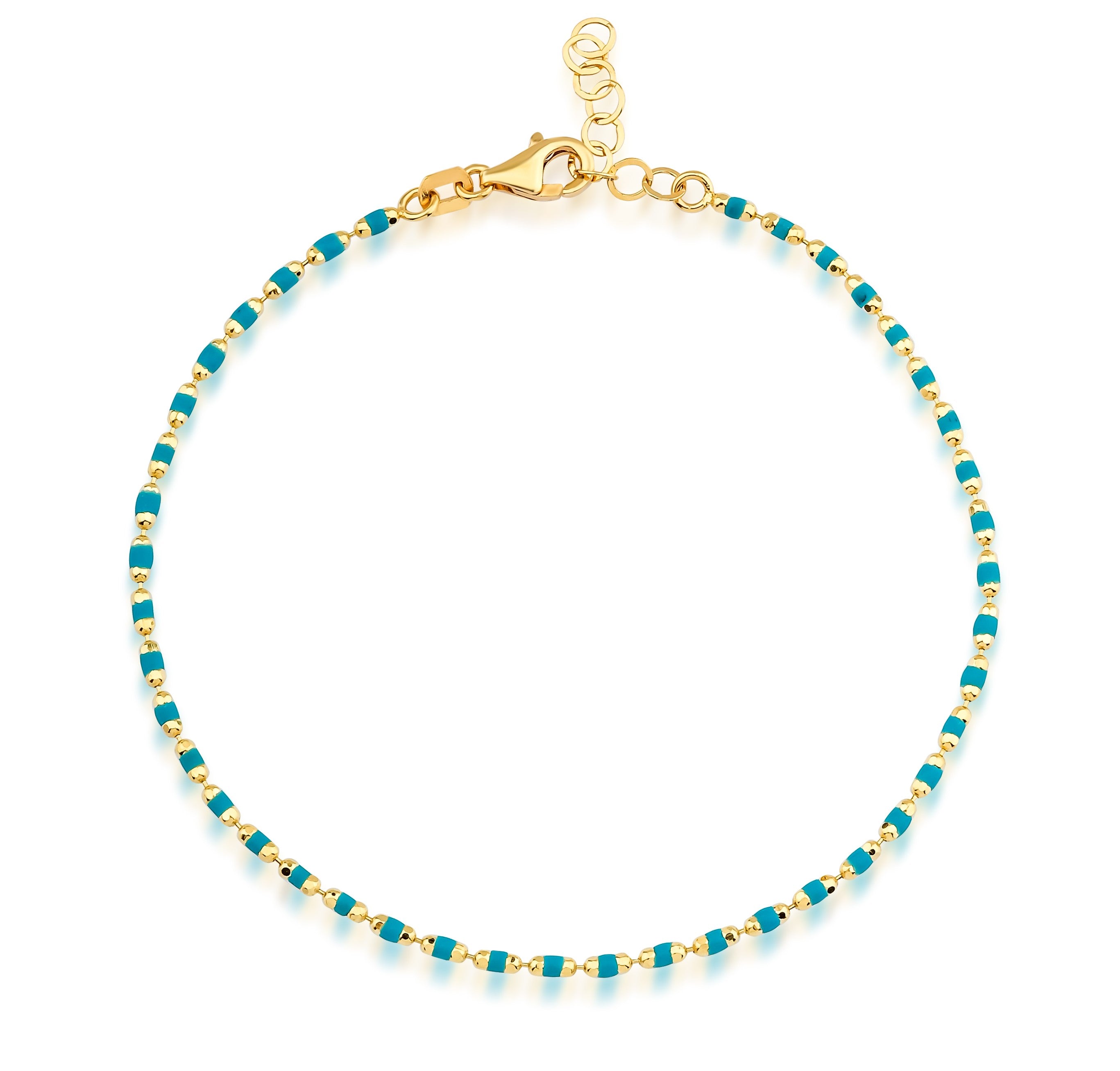 14K yellow gold blue enamel beaded bracelet, delicate minimalist jewelry, perfect for daily wear, comes in a gift box.