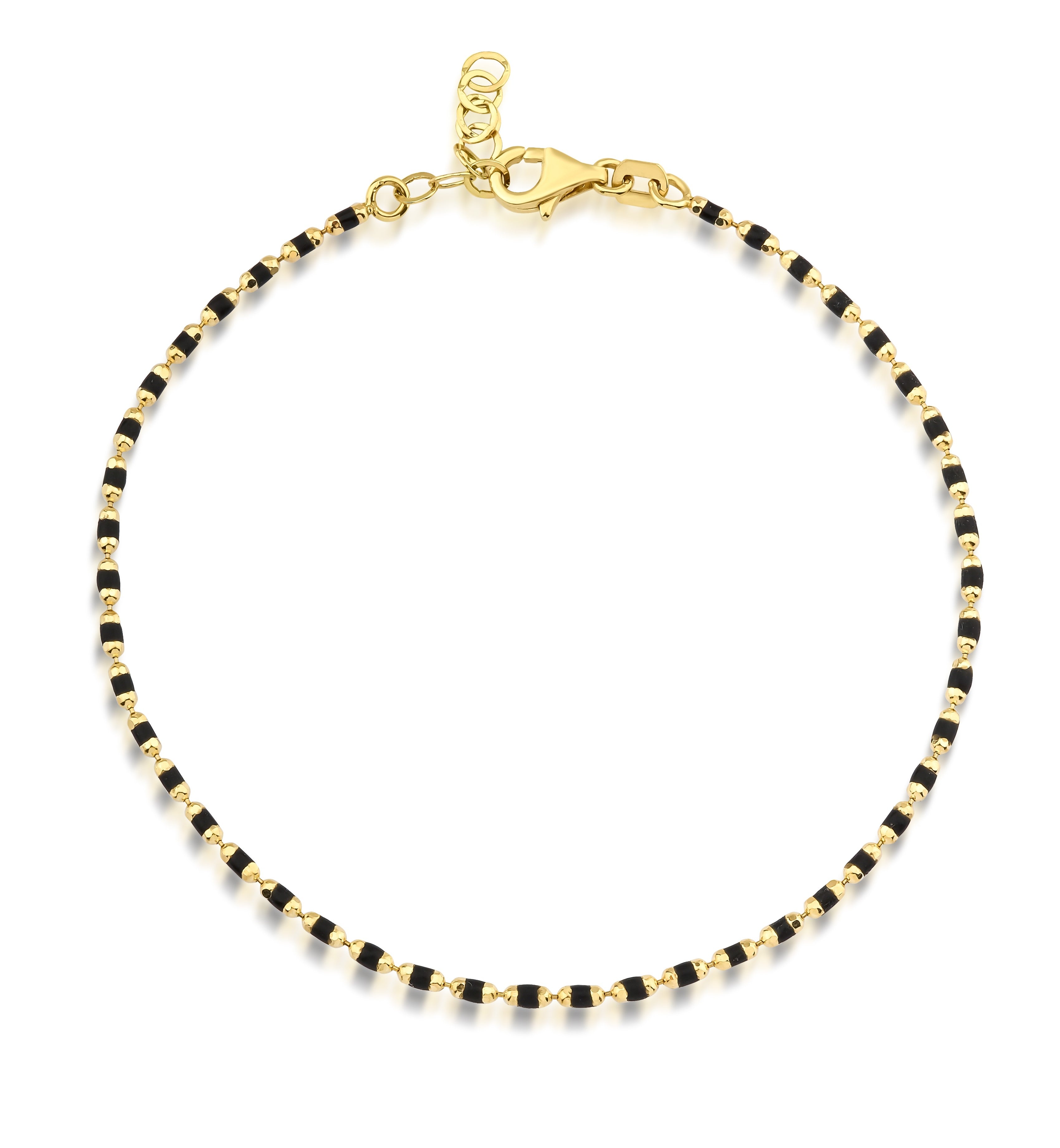 14K yellow gold black enamel beaded bracelet, elegant and minimalist design, perfect for everyday wear.