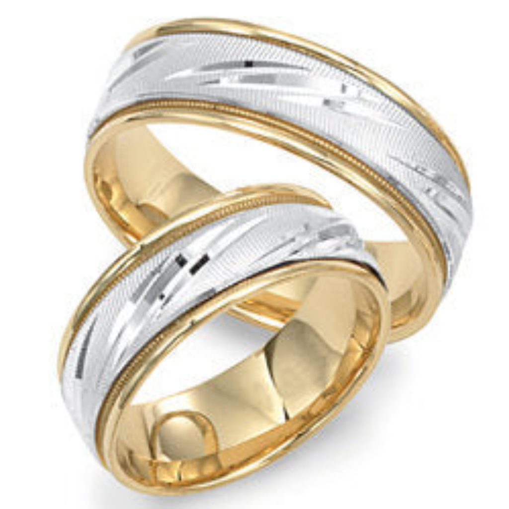 Two Tone Gold His and Hers Wedding Rings Set