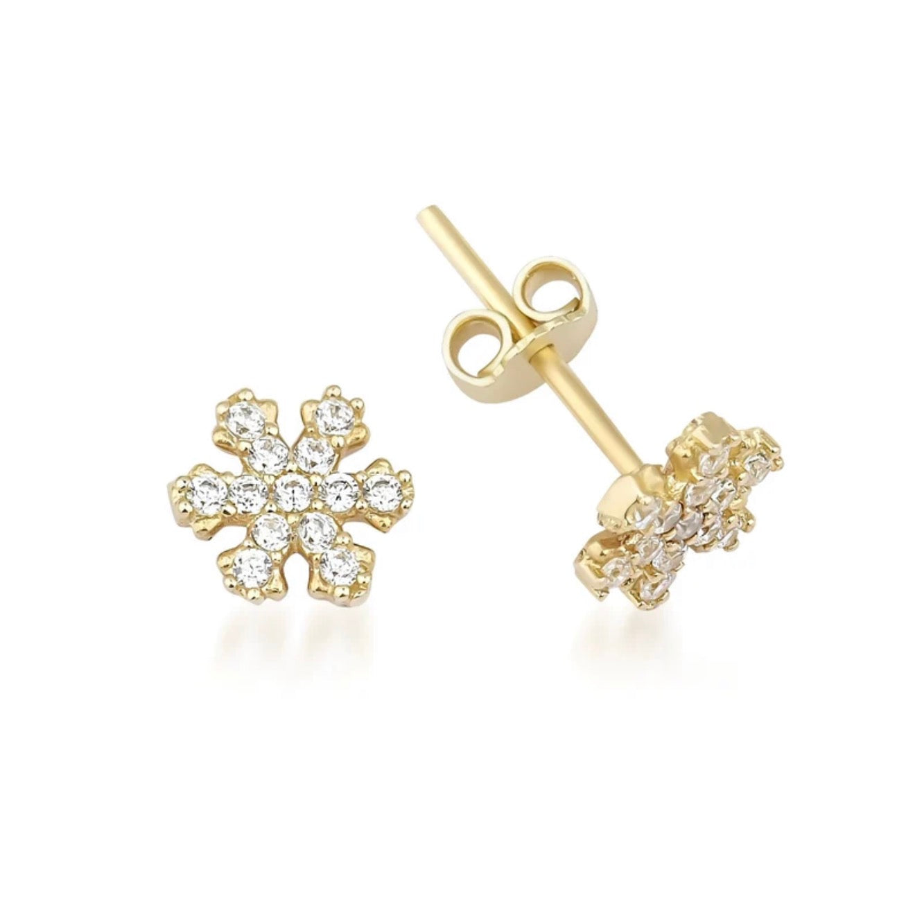Boucles d'oreilles à tige en forme de flocons de neige en or jaune massif 14 carats