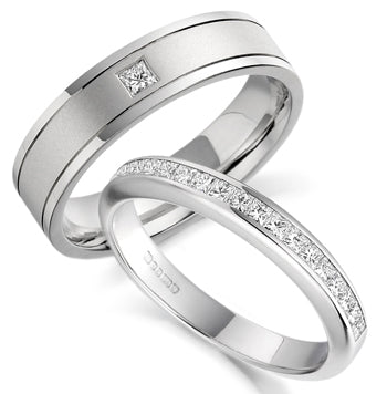 Princess Cut Diamond Platinum His and Hers Wedding Rings Set