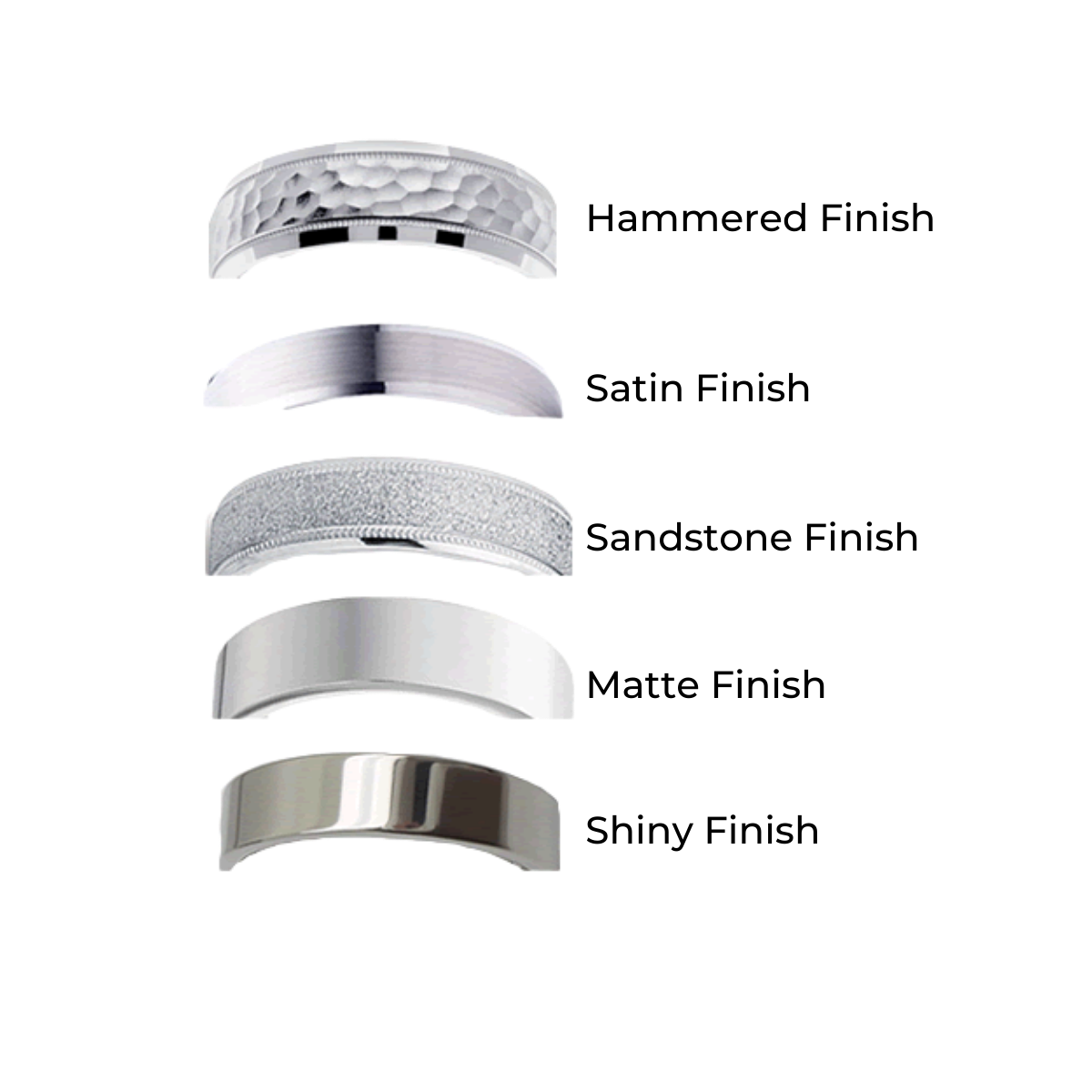 Collection of elegant silver rings showcasing various textures and designs stacked together.