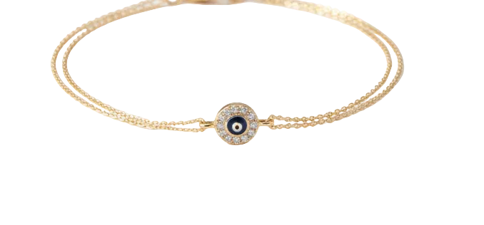 Bracelet rond mauvais œil en or jaune massif 14 carats