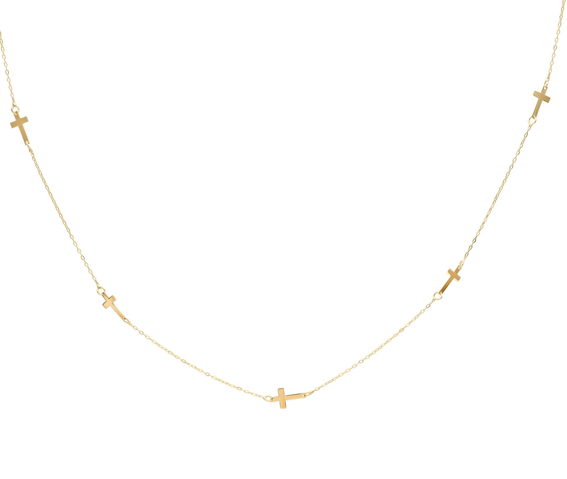 14K Yellow Gold Dainty Station Cross Necklace
