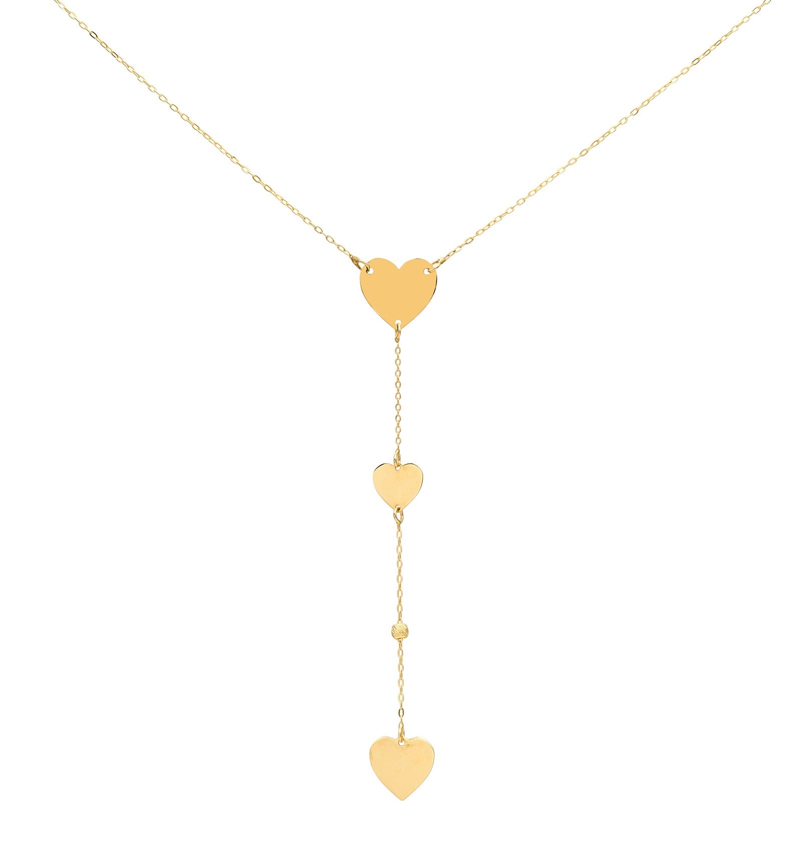 14K Yellow Gold Dainty Station Heart Necklace