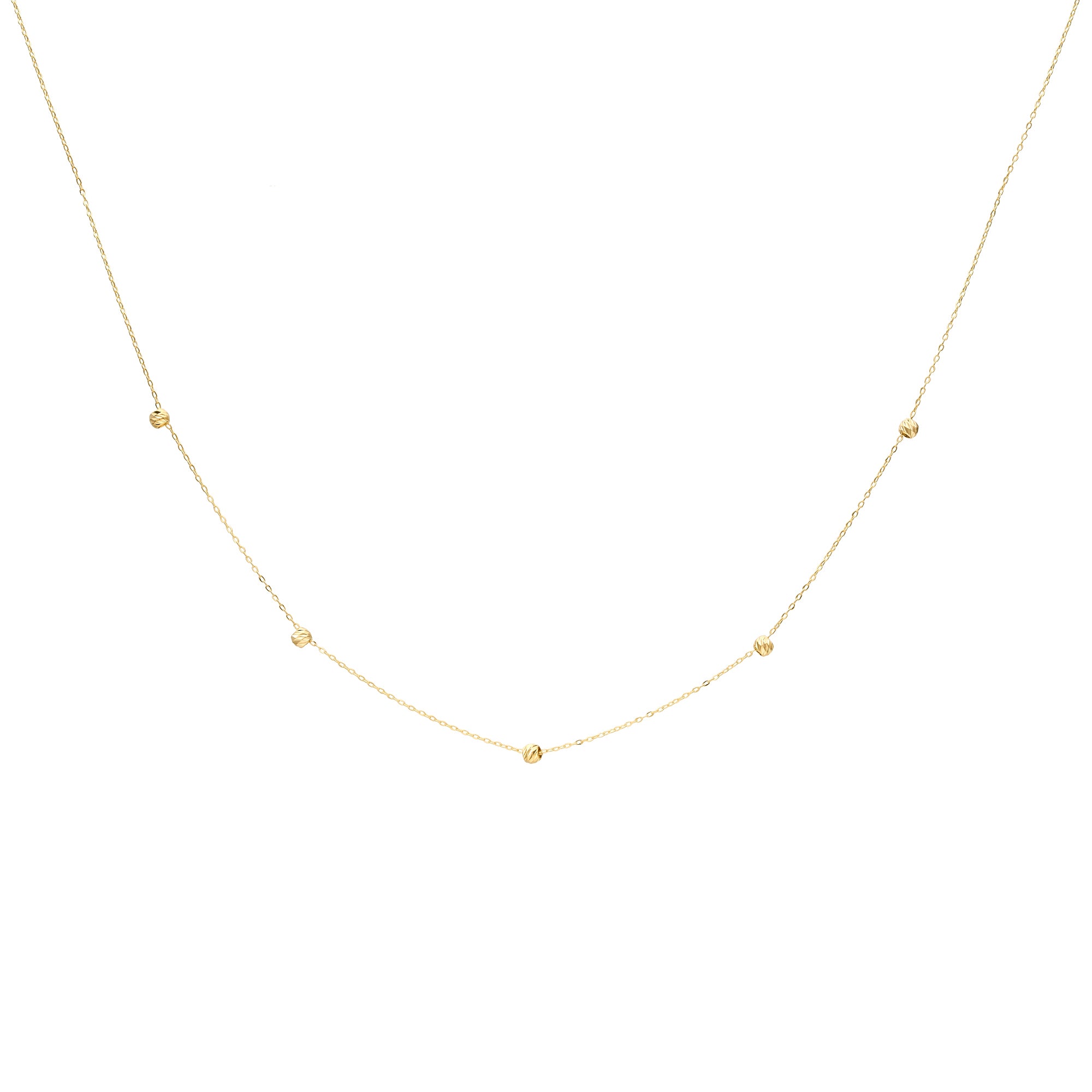 14K Yellow Gold Dainty Station Ball Necklace