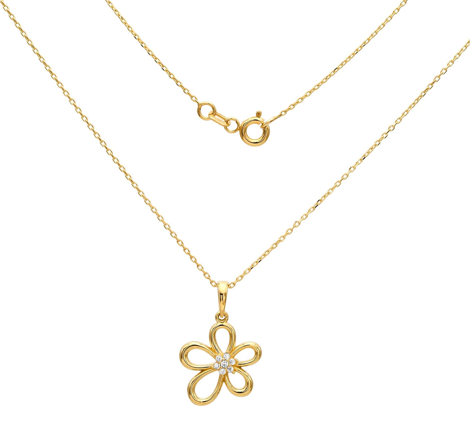 14K Yellow Gold Daisy Flower Necklace