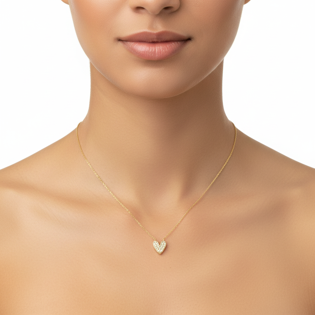 Collier trèfle rose en or jaune massif 14 carats