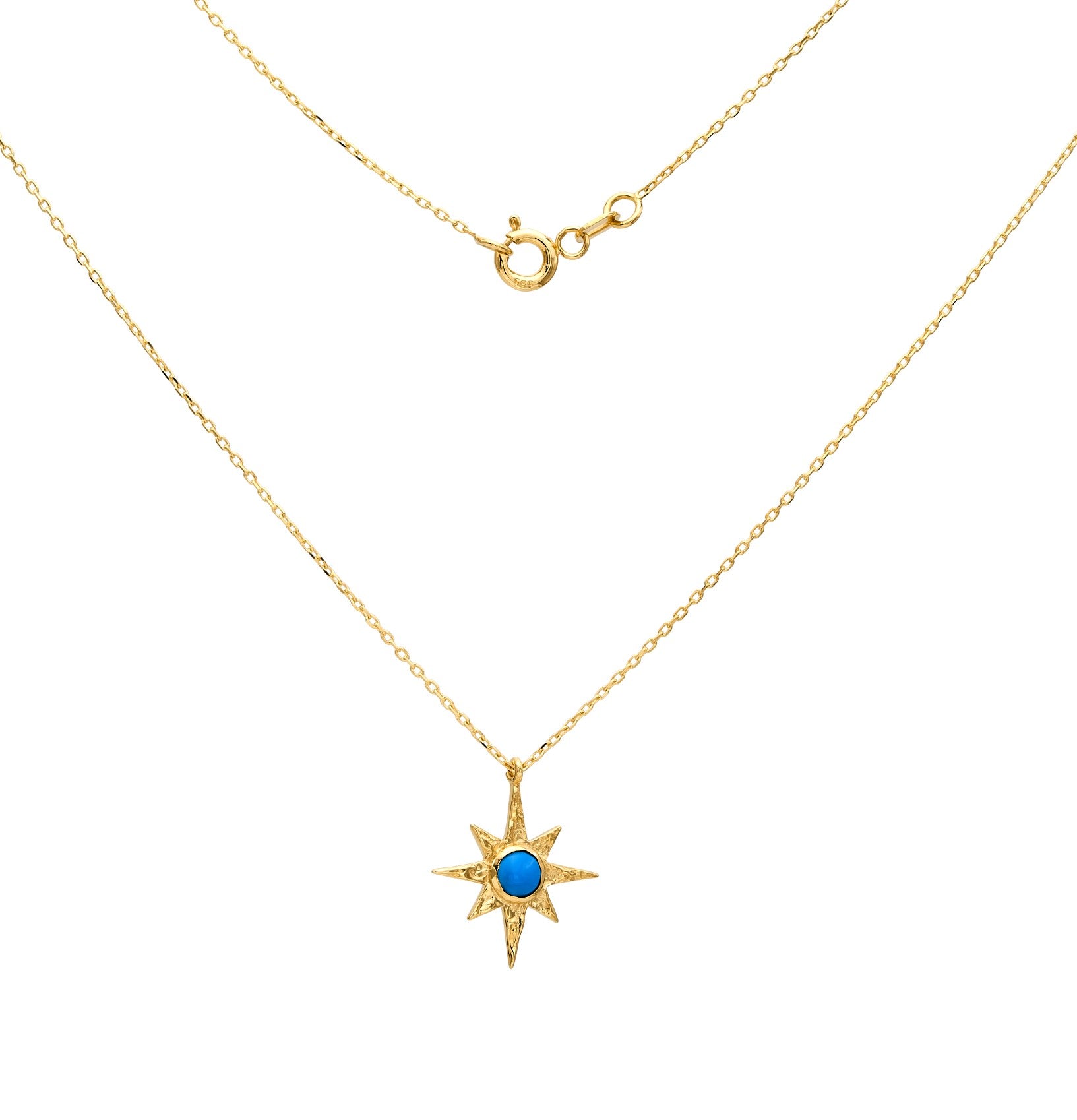 14K Solid Yellow Gold Turquoise Morning Star Necklace