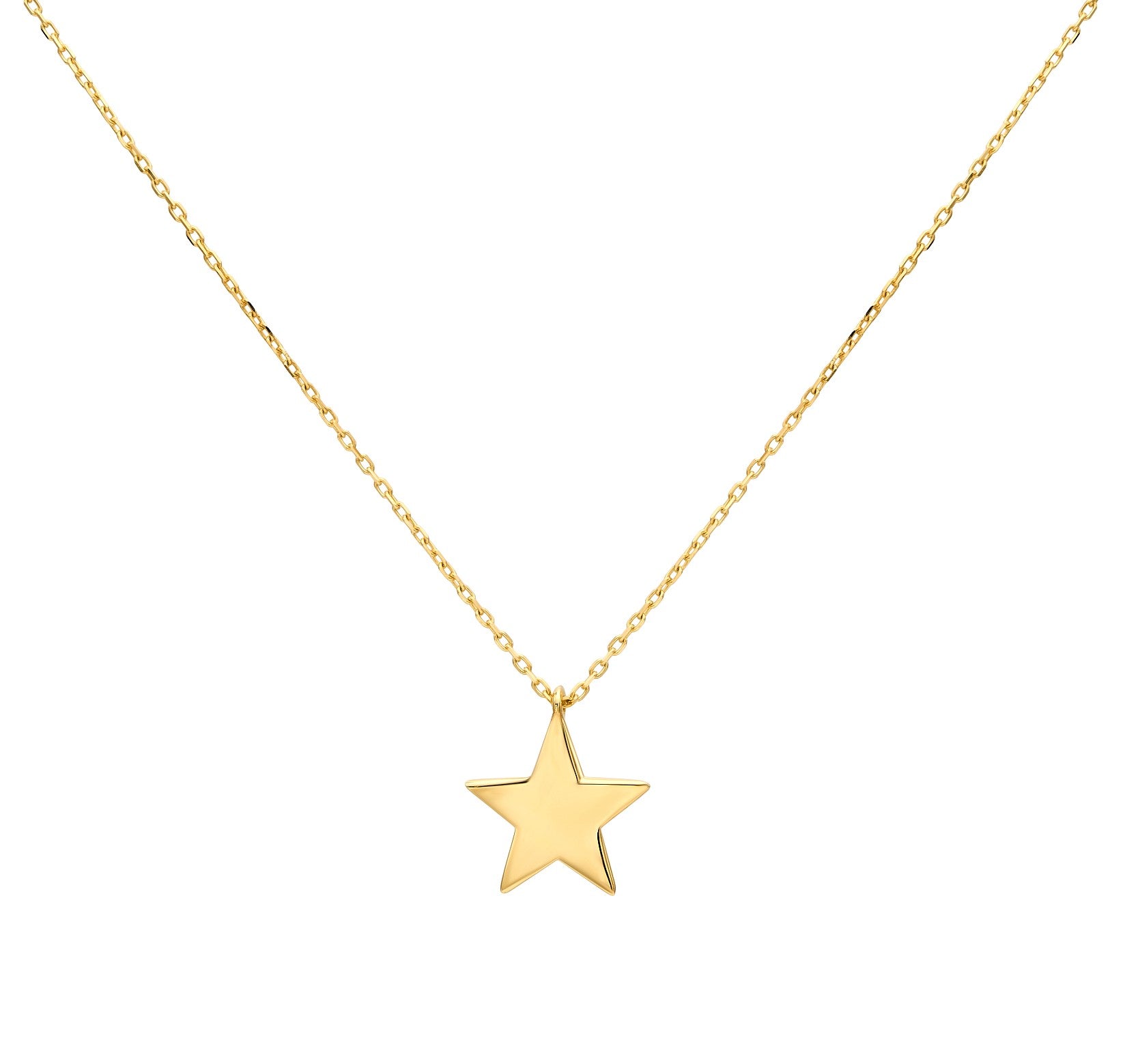 14K Solid Yellow Gold Black Enamel Two Sides Star Necklace