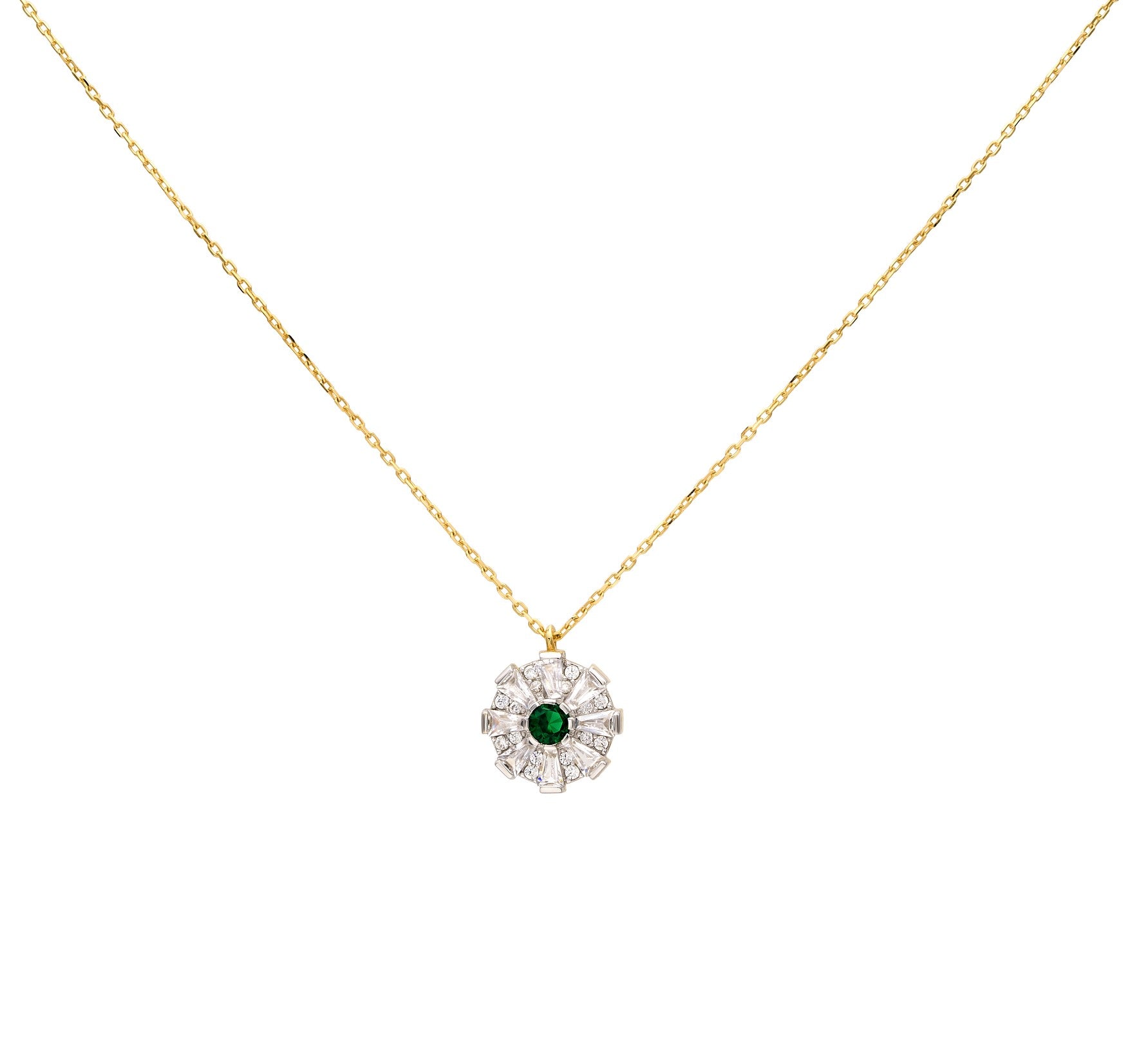 14K Yellow Gold Dainty Emerald Solitaire Necklace