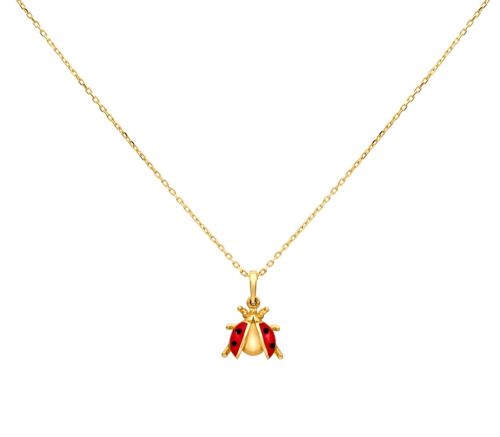 14K Solid Yellow Gold Lady Bug Necklace