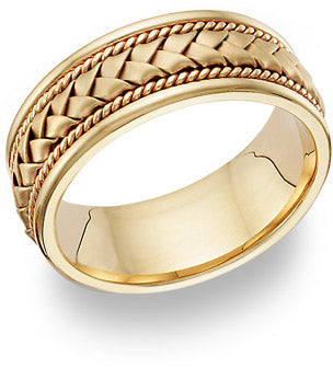 14K Yellow Gold Handmade Braided Mens Wedding Bands