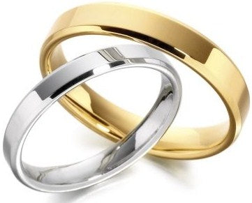His and Hers Plain Beveled Edge Wedding Rings Set
