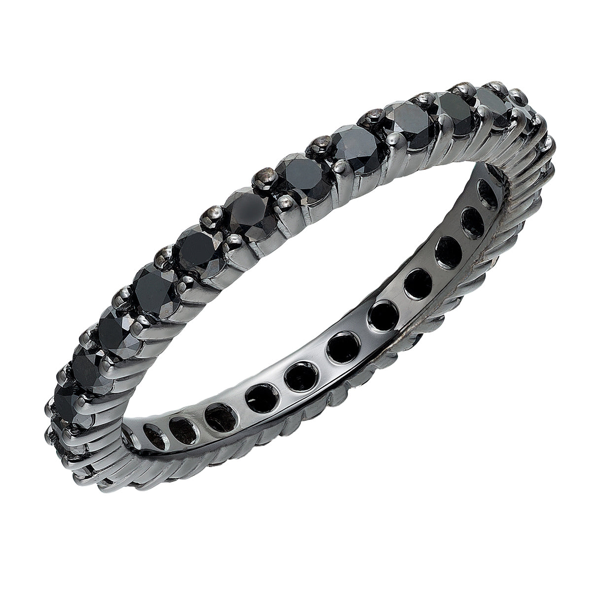 Anillo de bodas de eternidad con diamantes negros en oro de 14 quilates