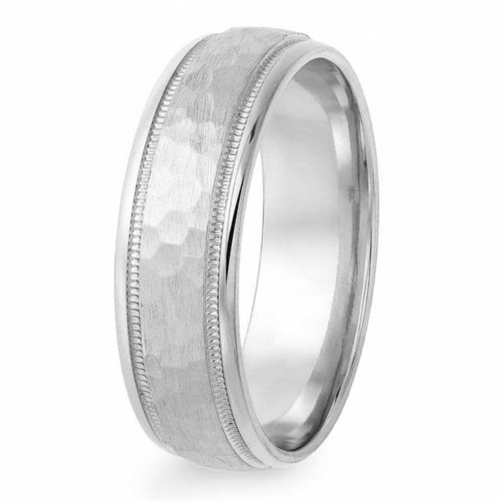 Platinum Hammered Finish Mens Wedding Bands