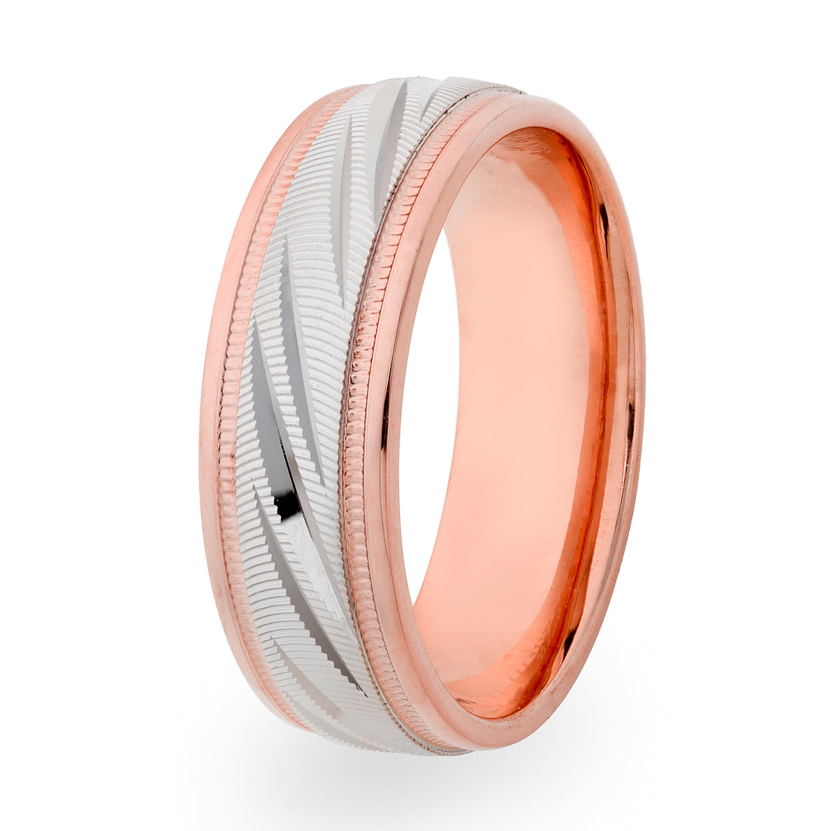 7mm 10K 14K 18K Solid White and Rose Mens Wedding Rings