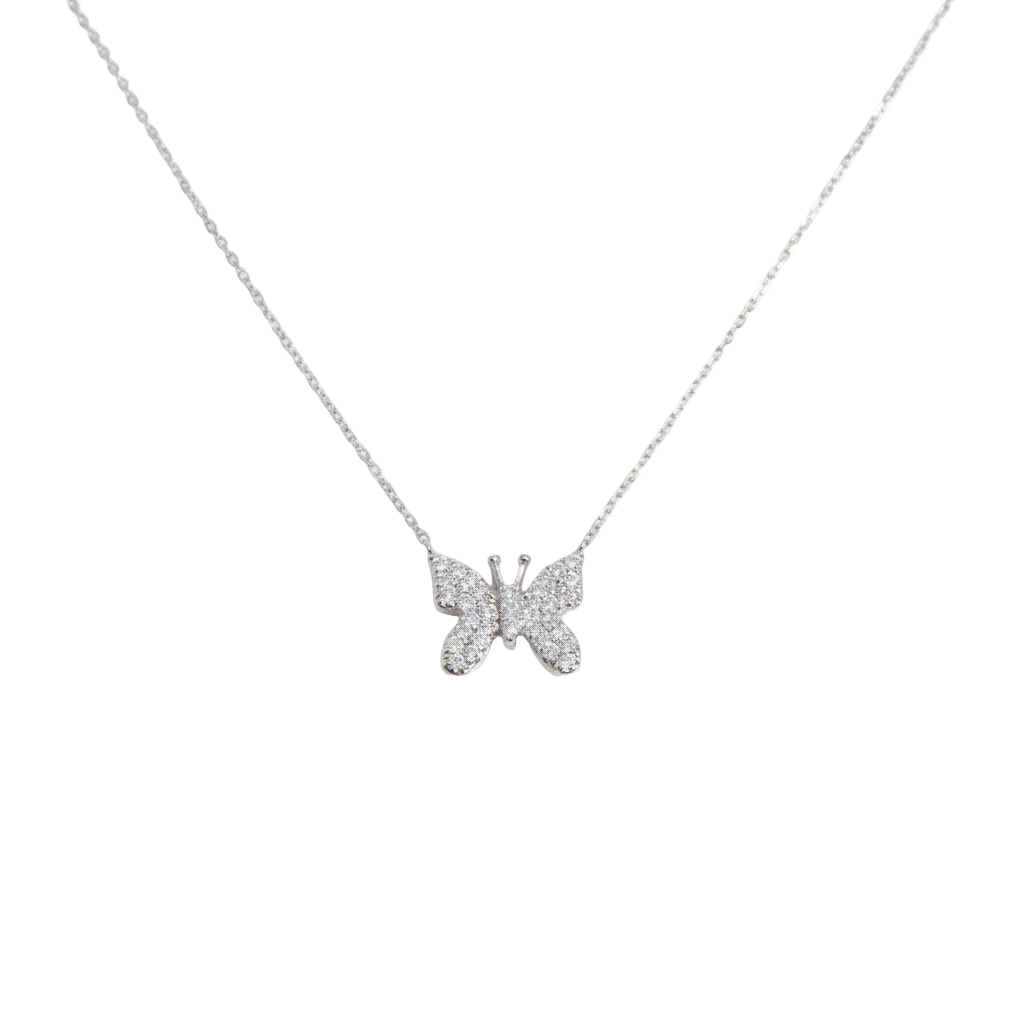 Collier papillon diamant en or blanc massif 14 carats