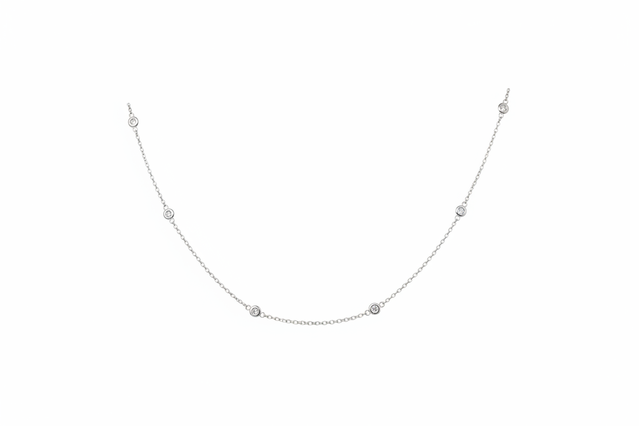 Collier Diamond By The Yard, collier de station de diamants en or 14 carats