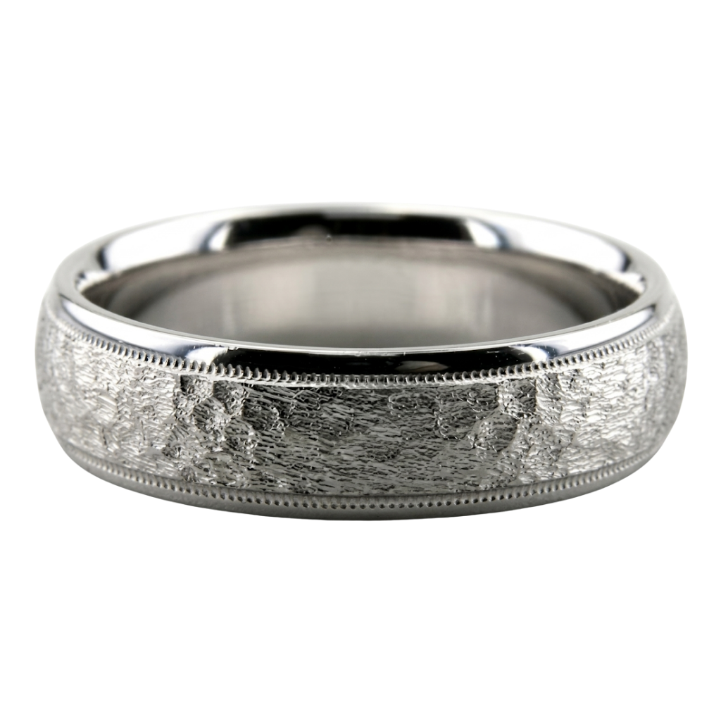 950 Platinum Hammered Finish Mens Wedding Bands