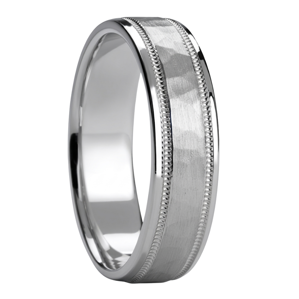 Hammered Finish Platinum Mens Wedding Bands