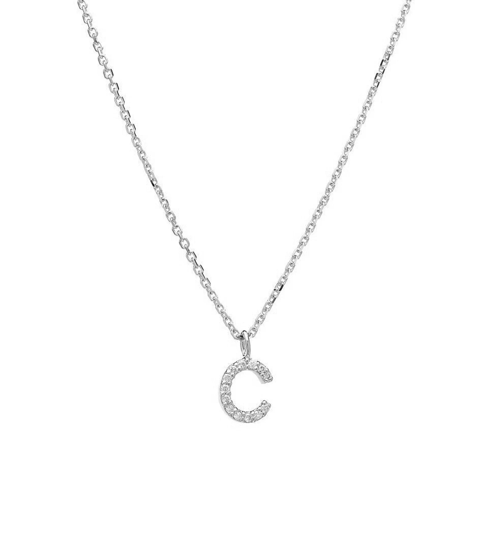 Collier initial en diamant en or blanc 14 carats, collier lettre C