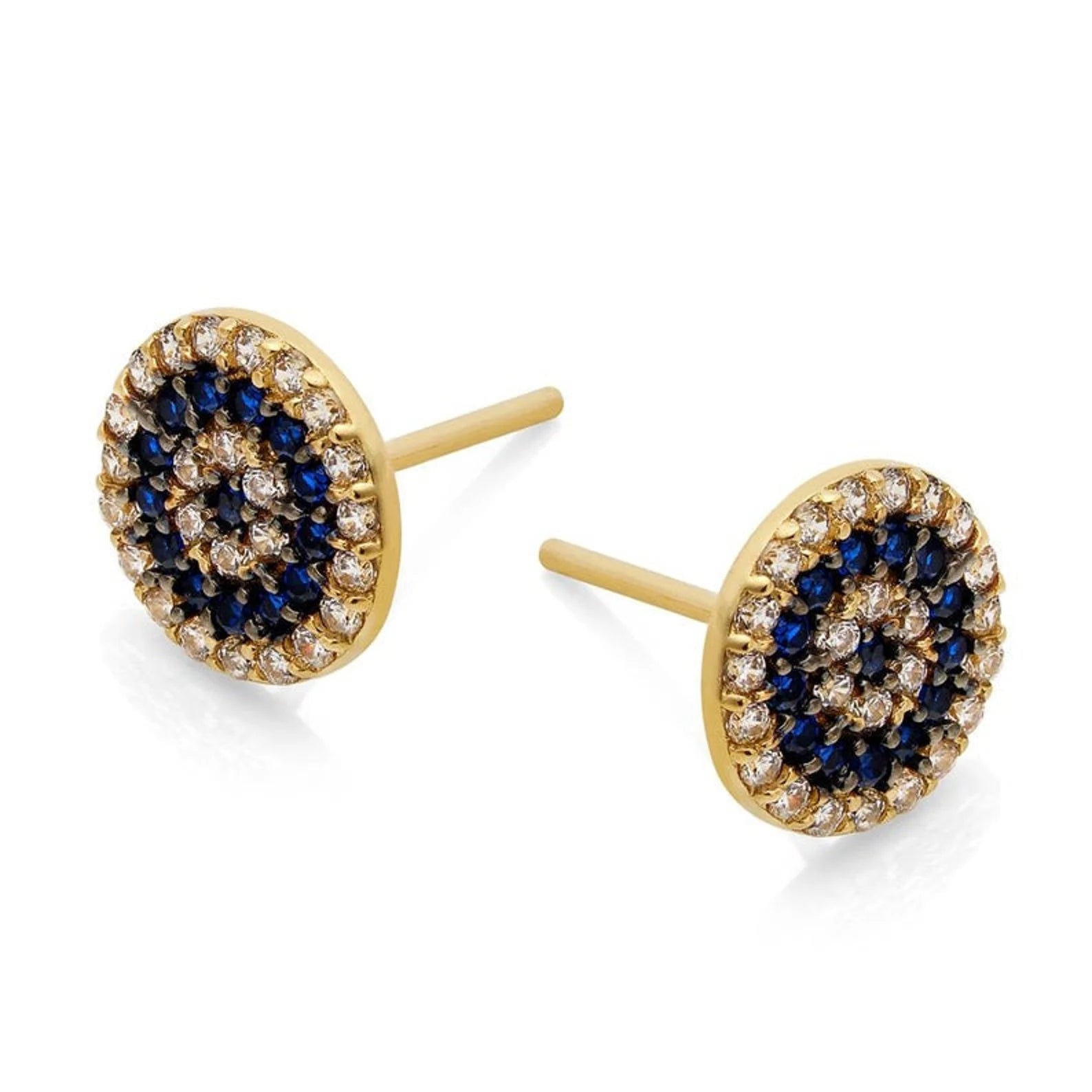 Boucles d'oreilles à tige en or jaune 14 carats et turquoise contre le mauvais œil