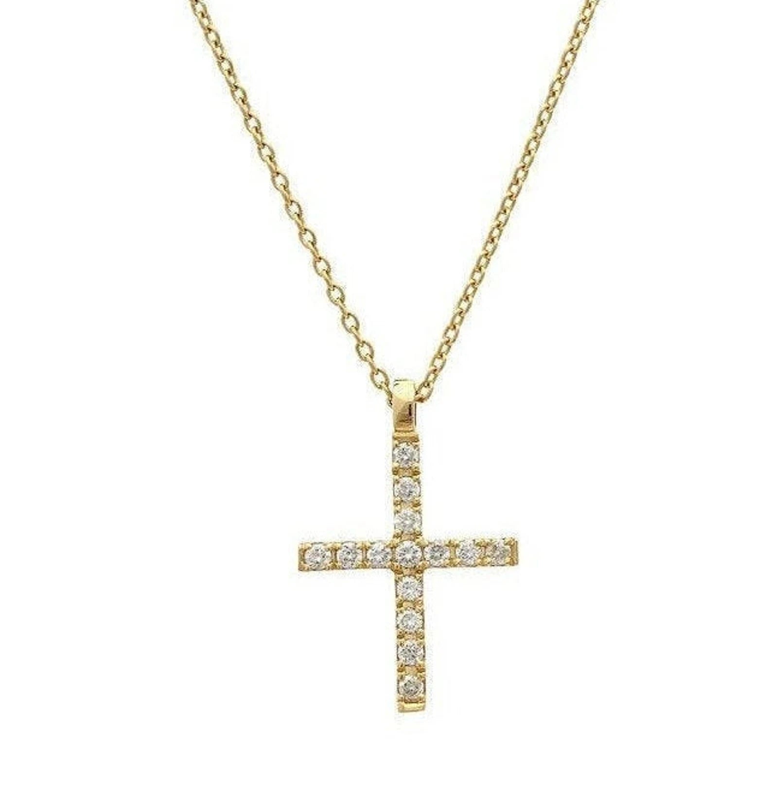 Collier croix en diamant en or jaune massif 14 carats