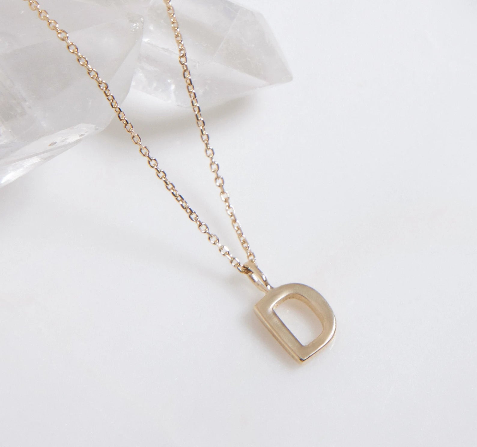 Collier initial en or jaune massif 14K, collier lettre D