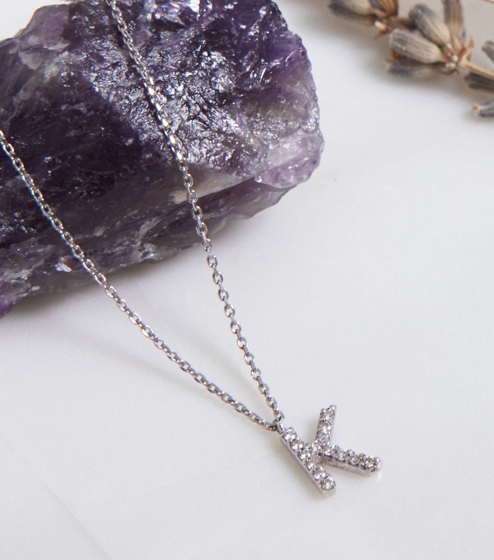 Collier initial en diamant, collier lettre K en or 14 carats