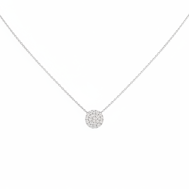 Collier cercle de diamants en or blanc 14K, collier de disque de diamant