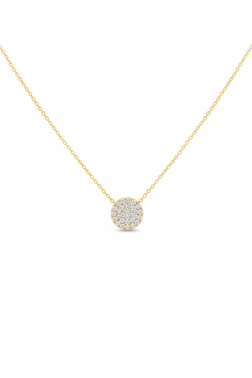 Collier cercle de diamants en or jaune 14K, collier de disque de diamant