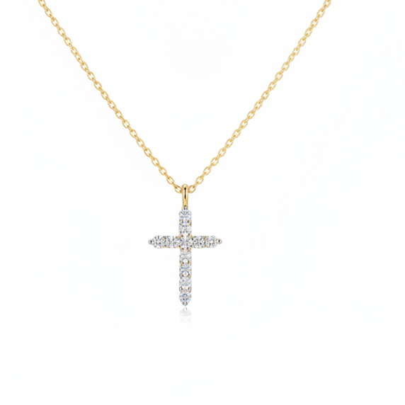 Collar con cruz de diamantes en oro amarillo macizo de 14 quilates