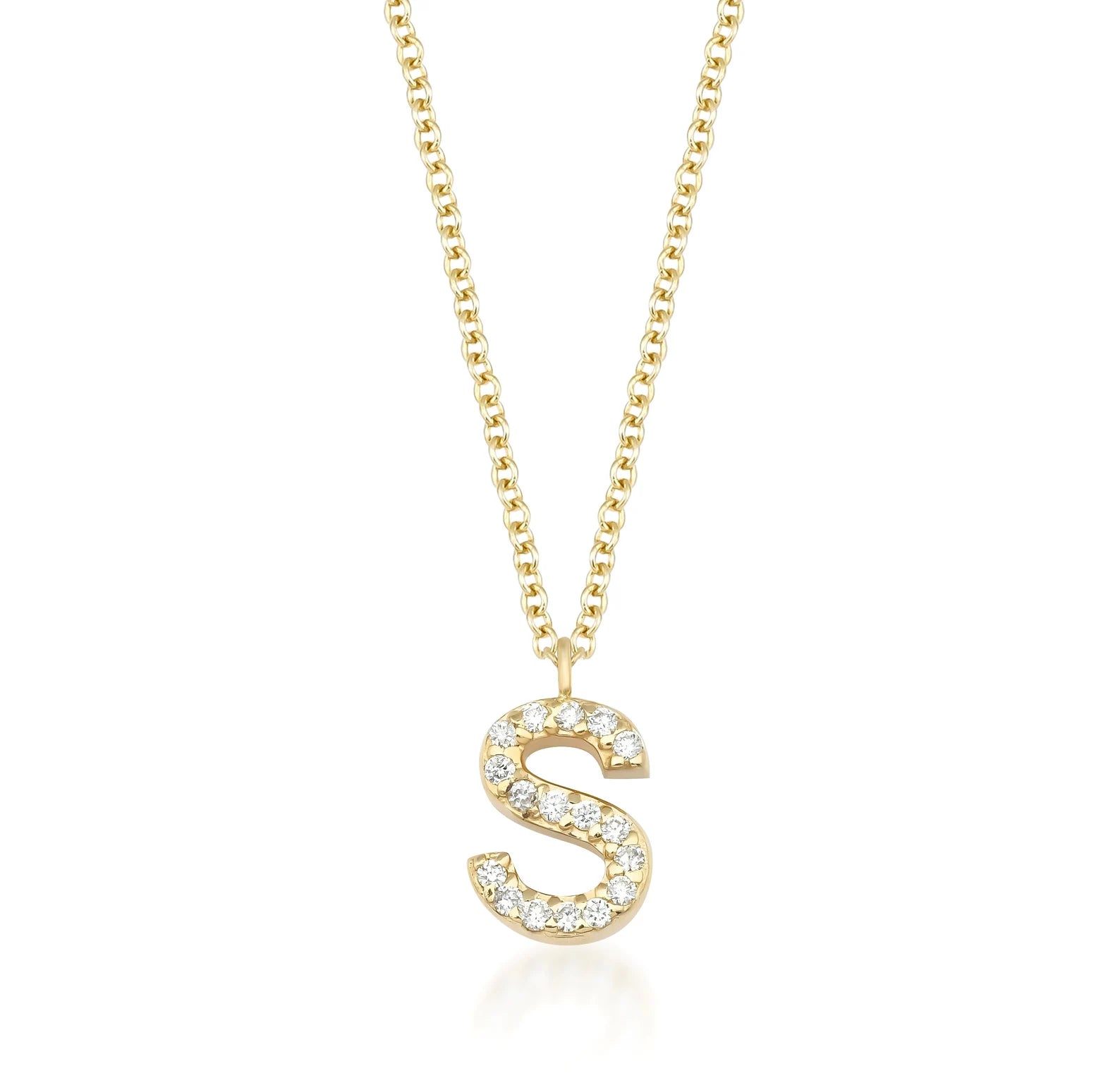 Collier initial en diamant, collier lettre S en or jaune 14 carats