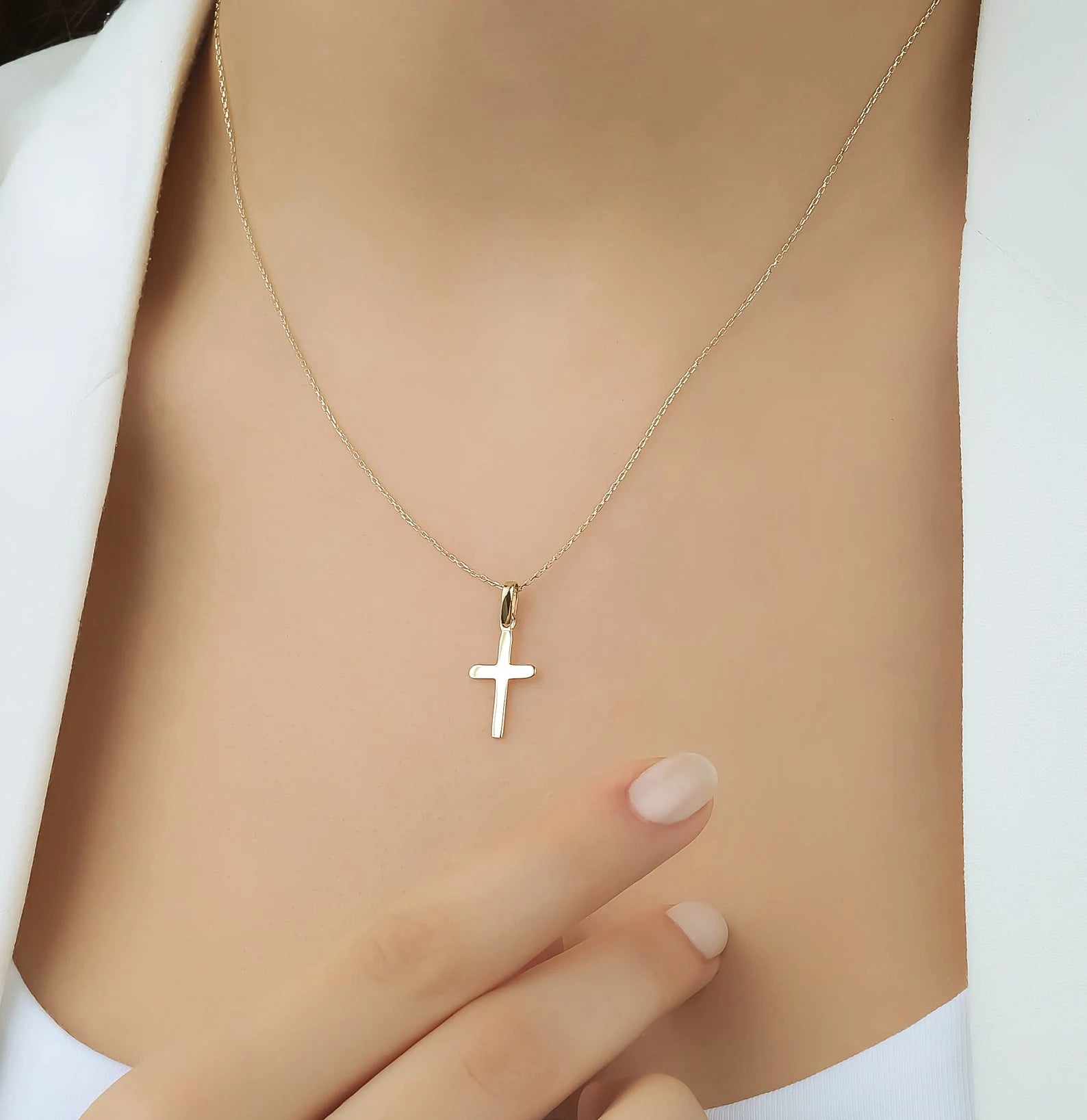 Collier trèfle rose en or jaune massif 14 carats