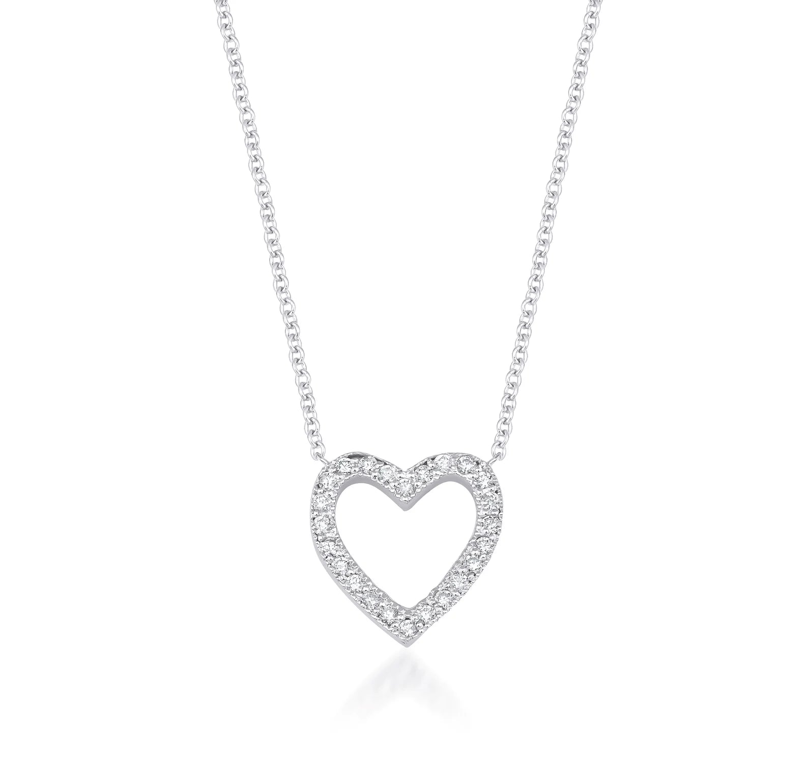 Collier coeur en diamant délicat en or blanc massif 14 carats