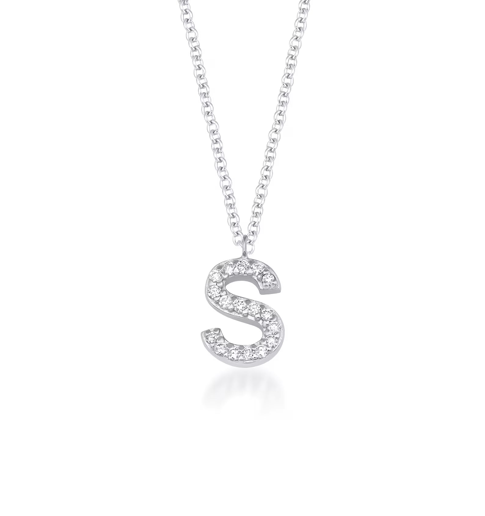 Collier initial en diamant en or blanc 14 carats, collier lettre S