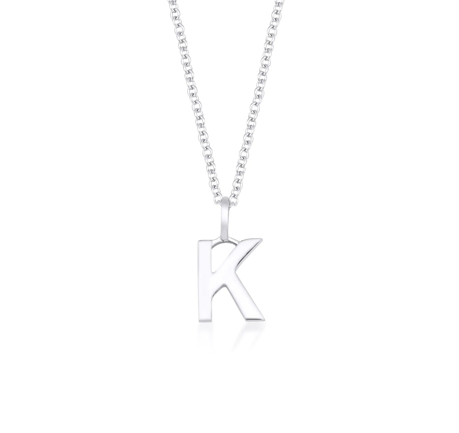 Collar inicial de oro blanco sólido de 14K, collar de letra K