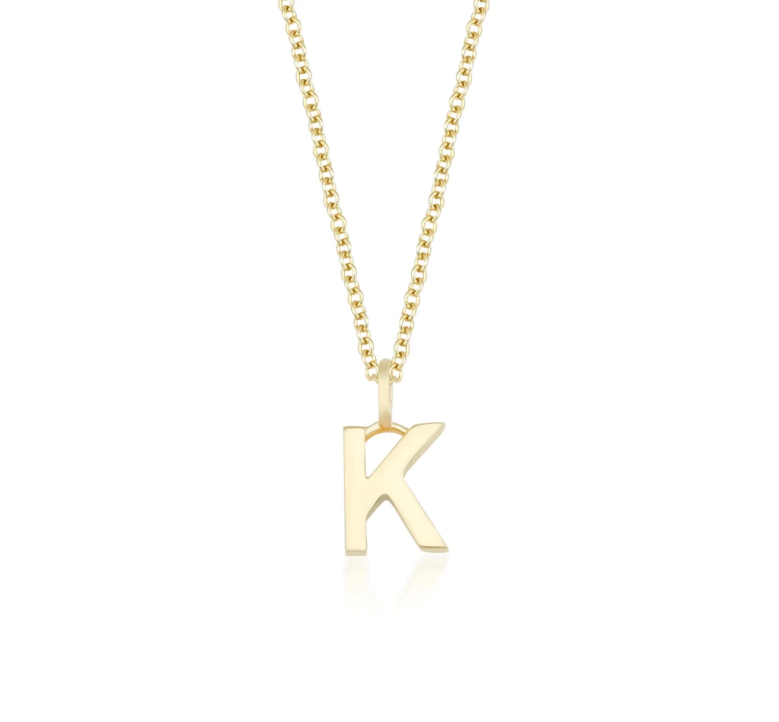 Collar inicial de oro blanco sólido de 14K, collar de letra K