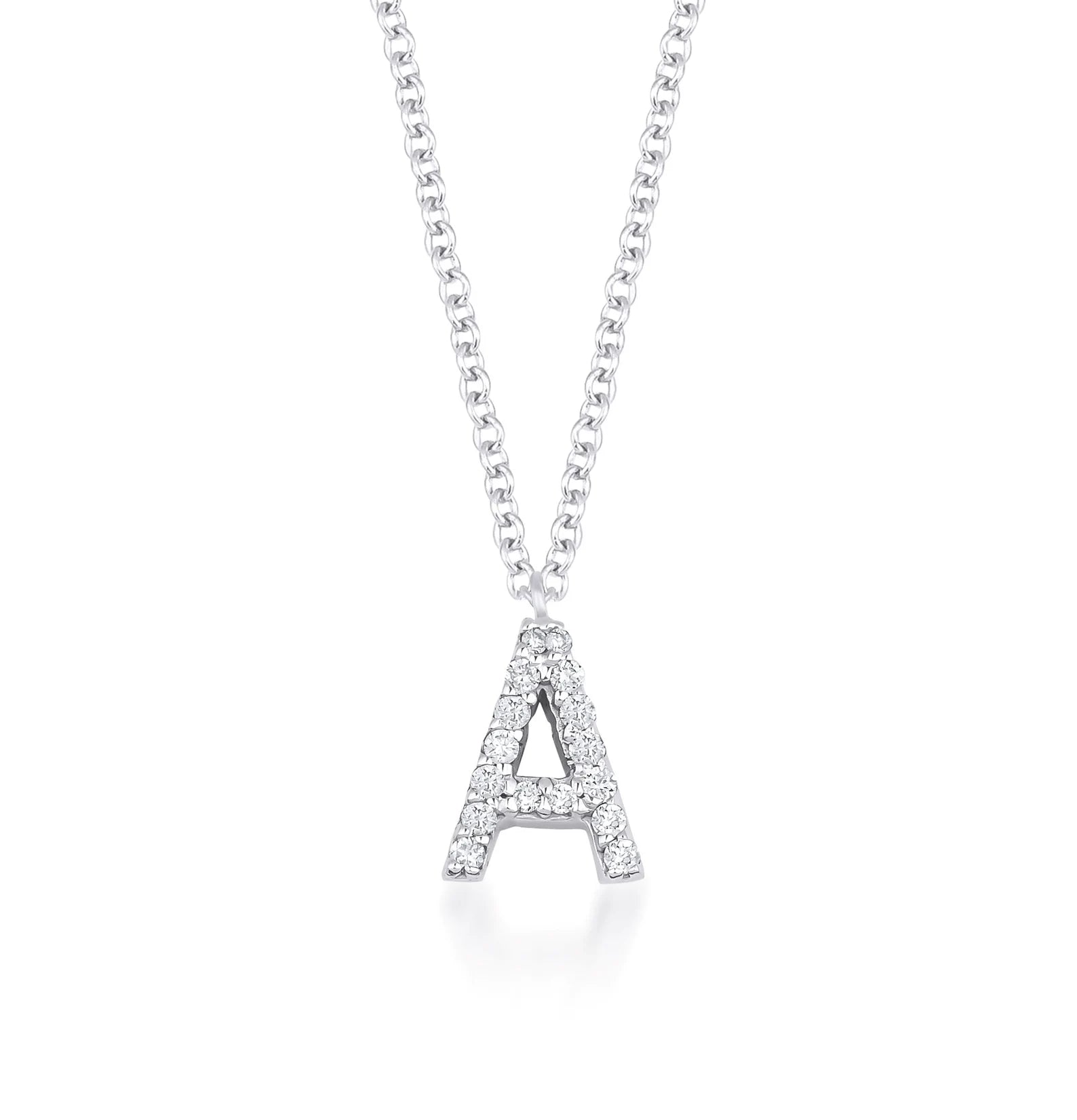 Collier initial en diamant, collier lettre A en or blanc 14 carats
