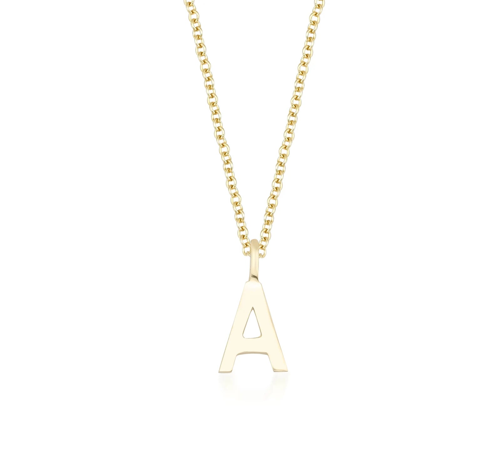 Collar inicial de oro amarillo macizo de 14 quilates, collar con letra A