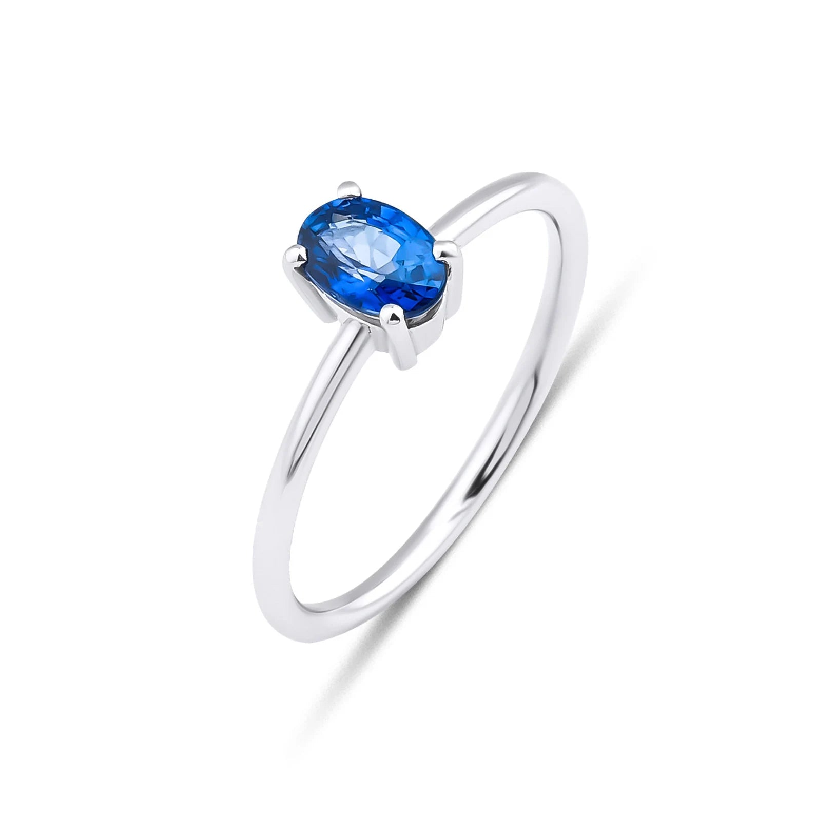 14K Solid White Gold Oval Sapphire Ring