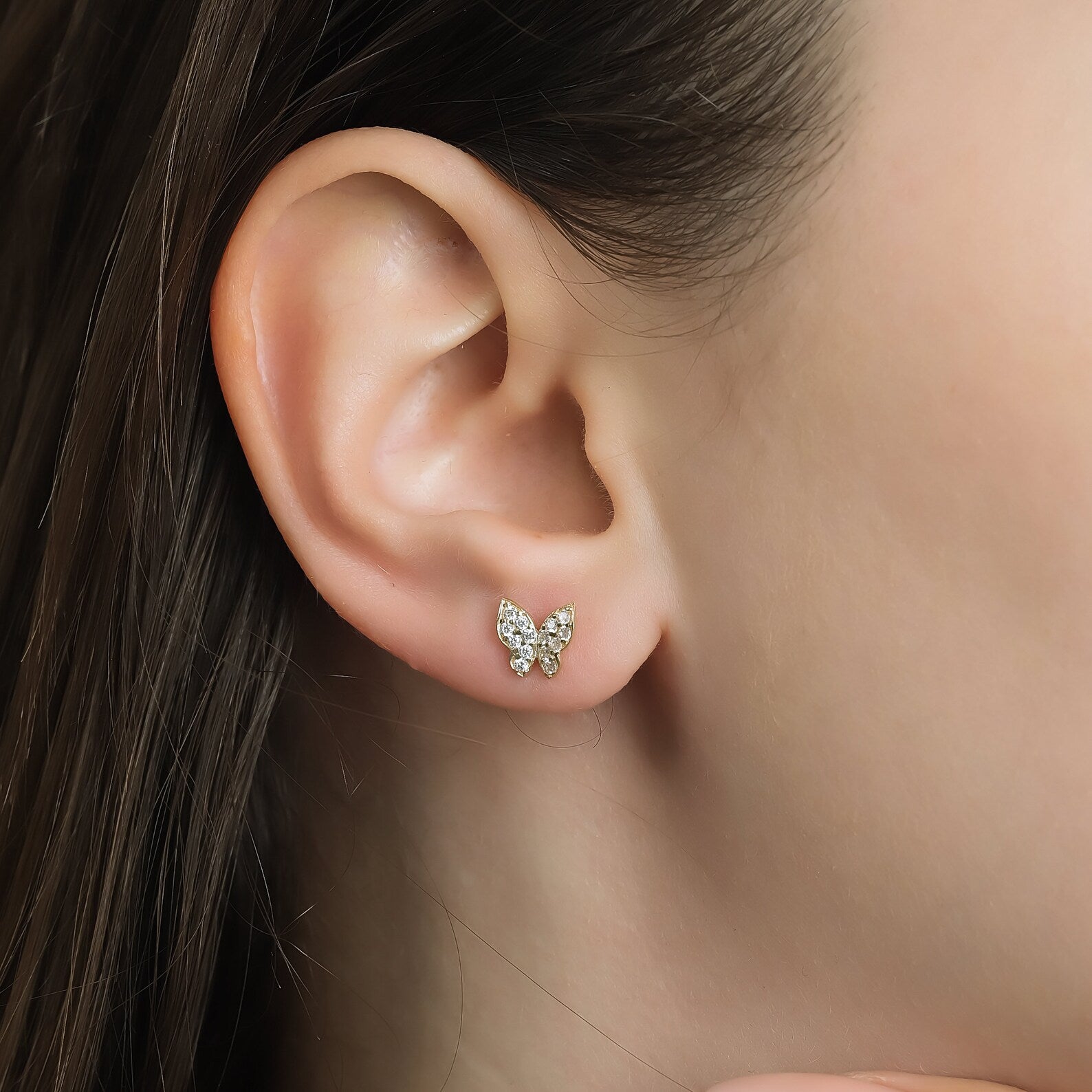 14K Yellow Gold Minimalist Butterfly Earrings