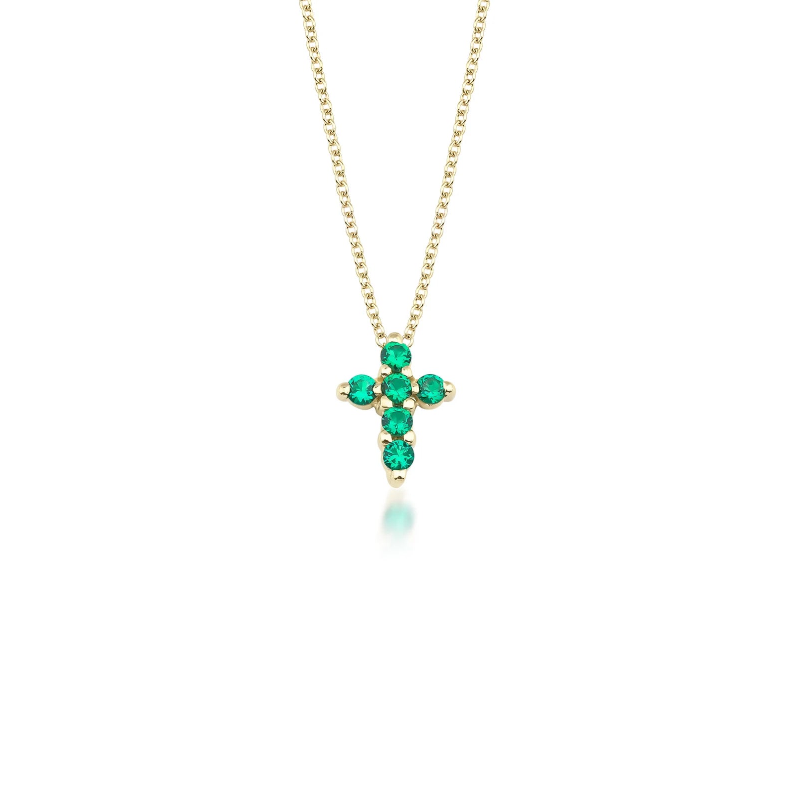 14K Solid Yellow Gold Emerald Cross Necklace